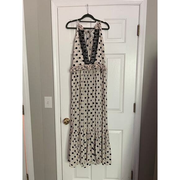 Evarae Alegra Dress in White and Polka Dot with Lace Trim Maxi Gown MSRP $500 - Picture 3 of 8
